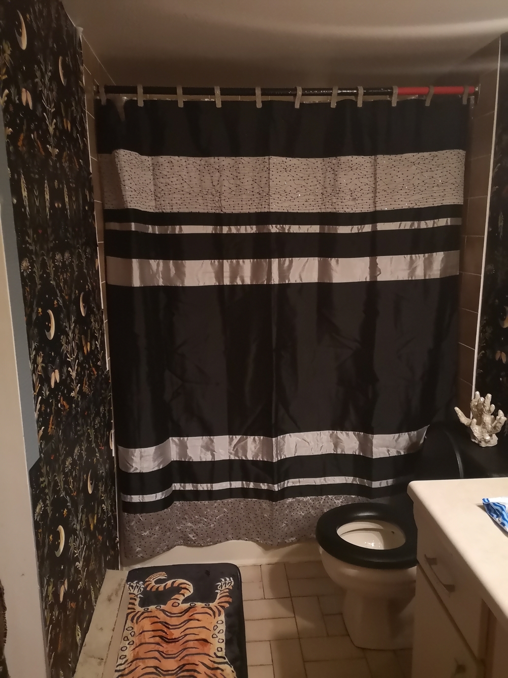 Classic Black and Silver Stripe Shower Curtain